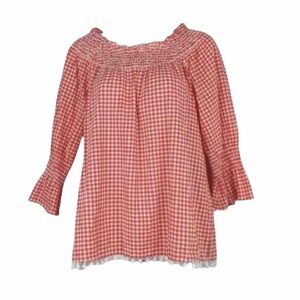 Rafaella Gingham Smocked Blouse Size S